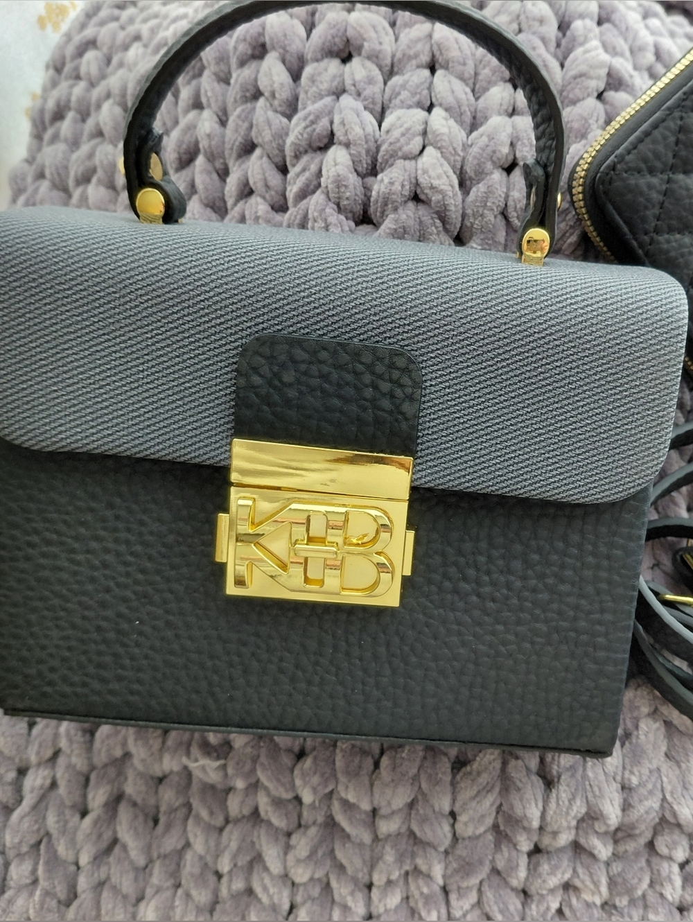 Black & Gray Crossbody Bag with Gold Hardware